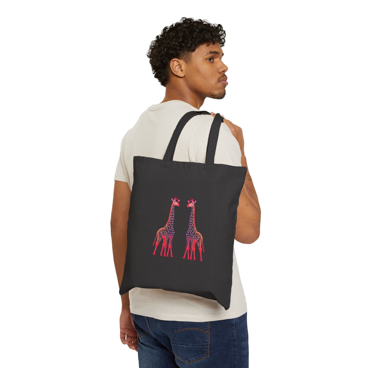Colorful Giraffe Print Cotton Canvas Tote Bag - Eco-Friendly & Stylish
