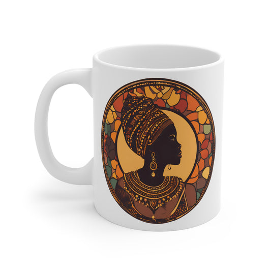 Elegant Stained Glass Mug - Artful Coffee Cup with African Woman Design