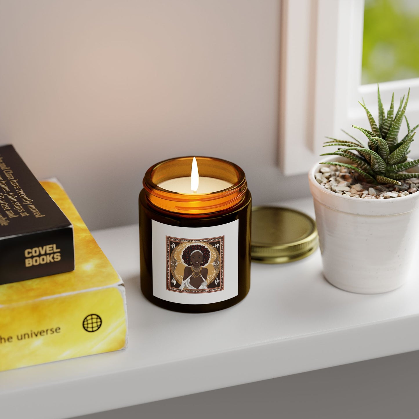 Artisan Scented Candle with Afrocentric Design - Coconut Apricot Wax