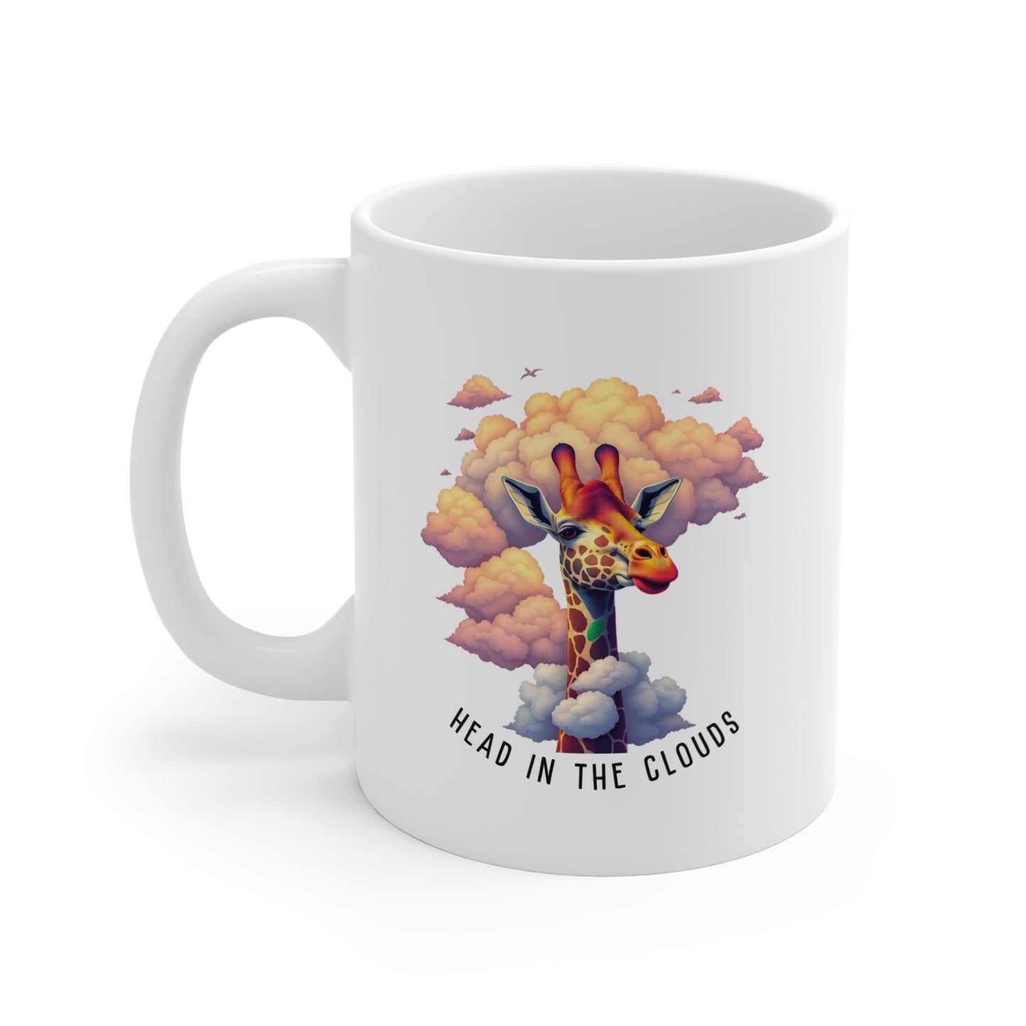 Giraffe Head In The Clouds White Mug