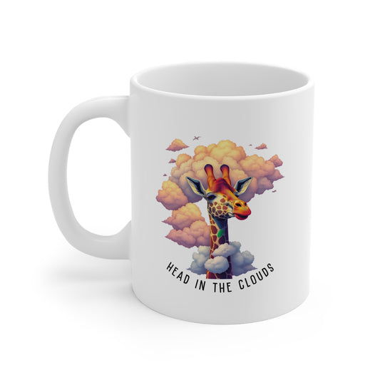 Giraffe Head In The Clouds White Mug